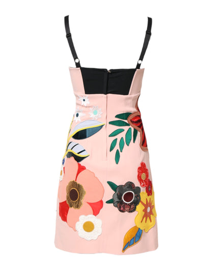 Dolce & Gabbana Pink Bold Floral Print Spaghetti Strap Mini Dress
