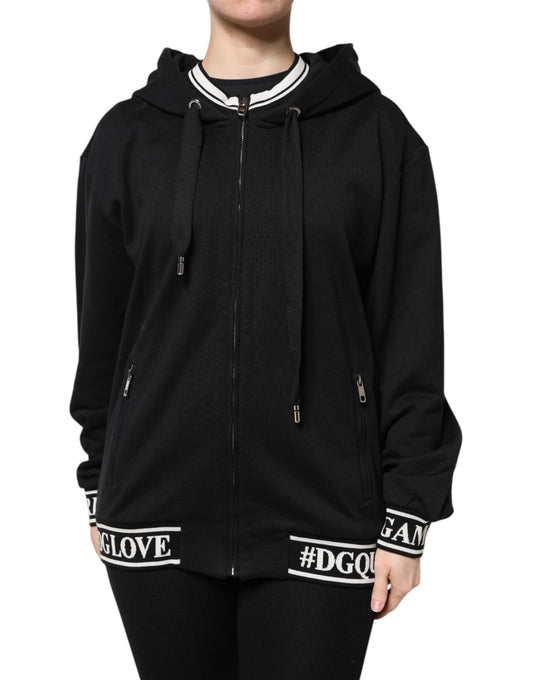Dolce & Gabbana Black Cotton Hooded Full Zip Hoodie