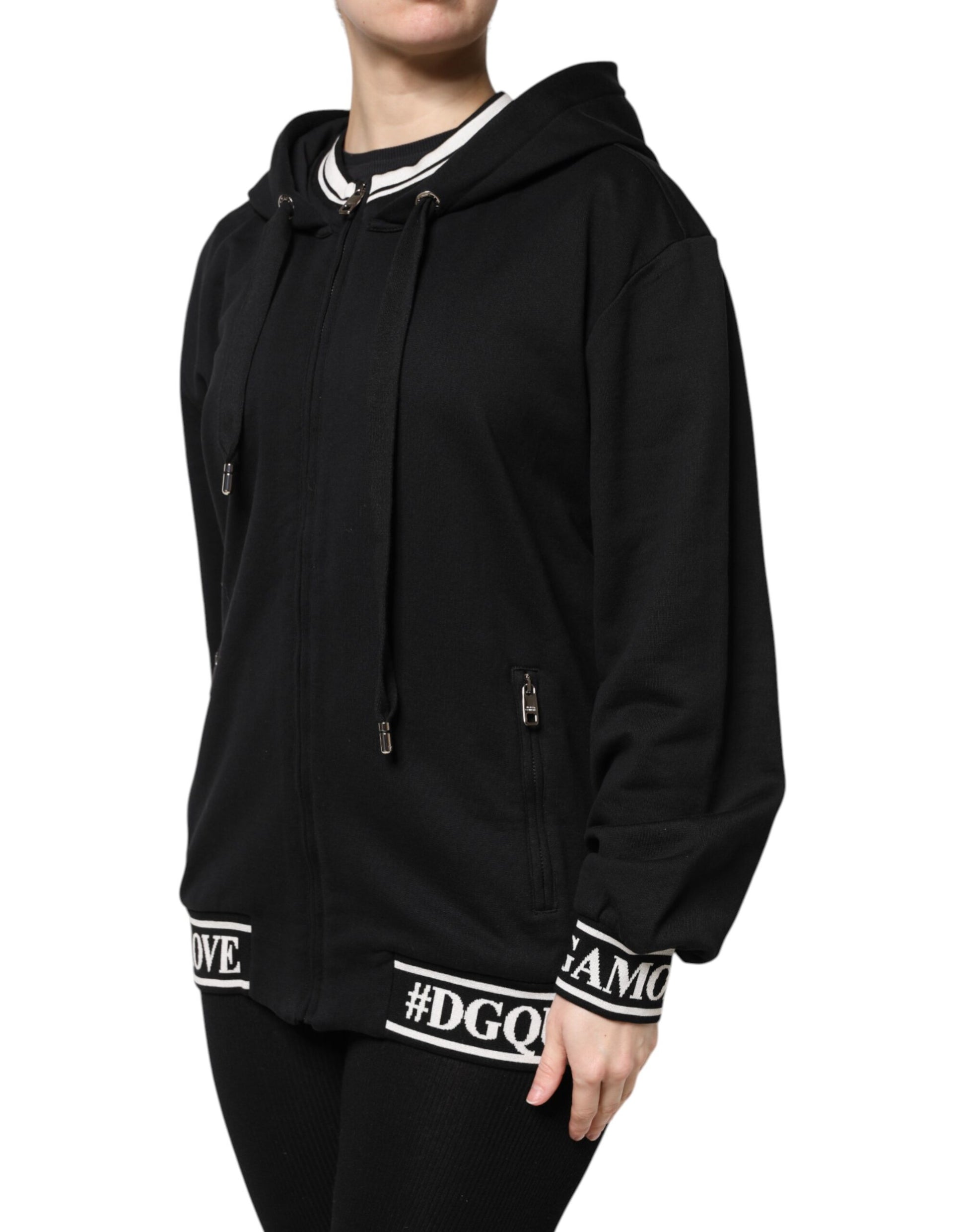 Dolce & Gabbana Black Cotton Hooded Full Zip Hoodie