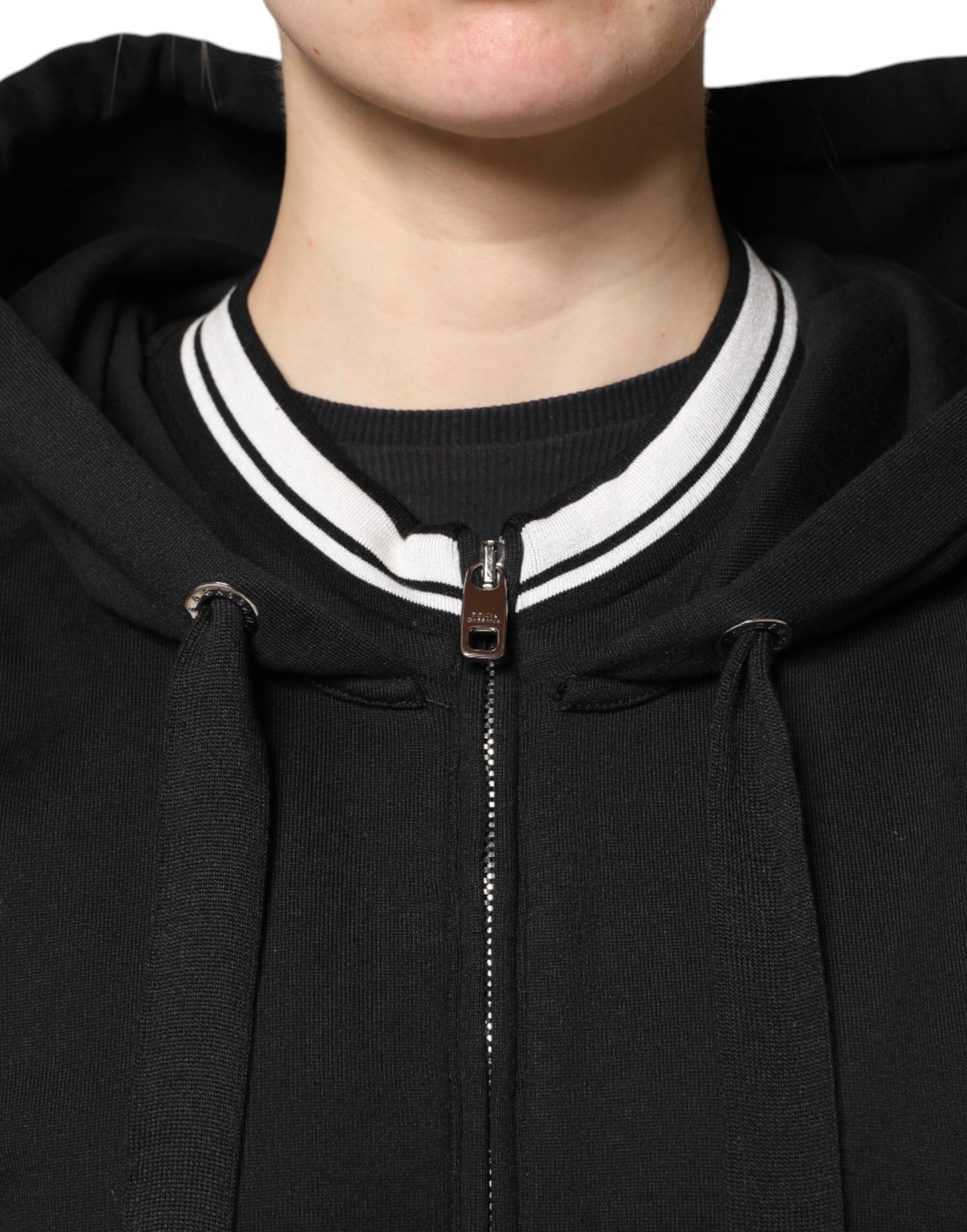 Dolce & Gabbana Black Cotton Hooded Full Zip Hoodie