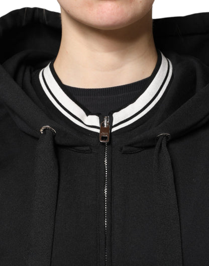 Dolce & Gabbana Black Cotton Hooded Full Zip Hoodie