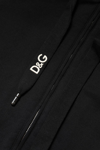 Dolce & Gabbana Black Cotton Hooded Full Zip Hoodie