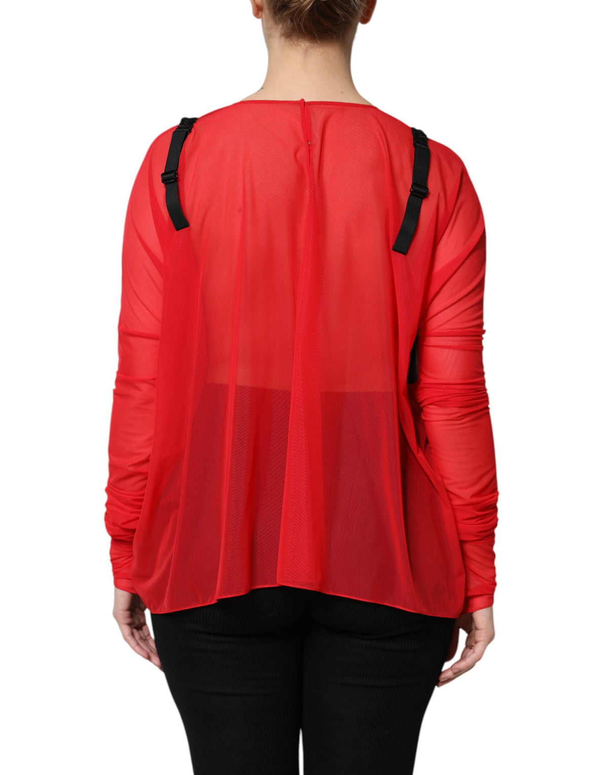 Dolce & Gabbana Red & Black Bustier Detail Long Sleeves Top