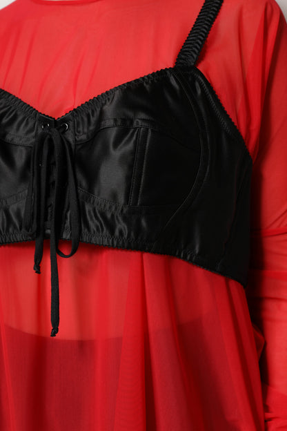 Dolce & Gabbana Red & Black Bustier Detail Long Sleeves Top