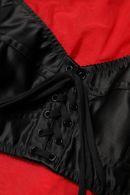 Dolce & Gabbana Red & Black Bustier Detail Long Sleeves Top