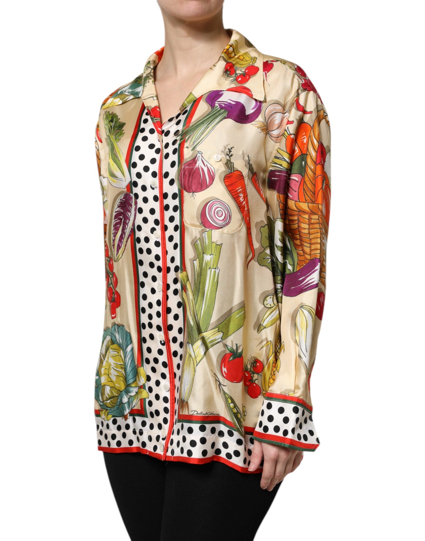Dolce & Gabbana Silk Multicolour Vegetables Print Long Sleeves Top