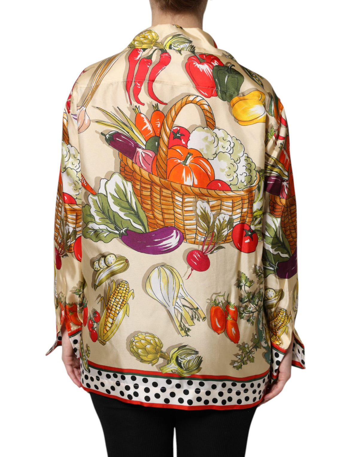 Dolce & Gabbana Silk Multicolour Vegetables Print Long Sleeves Top