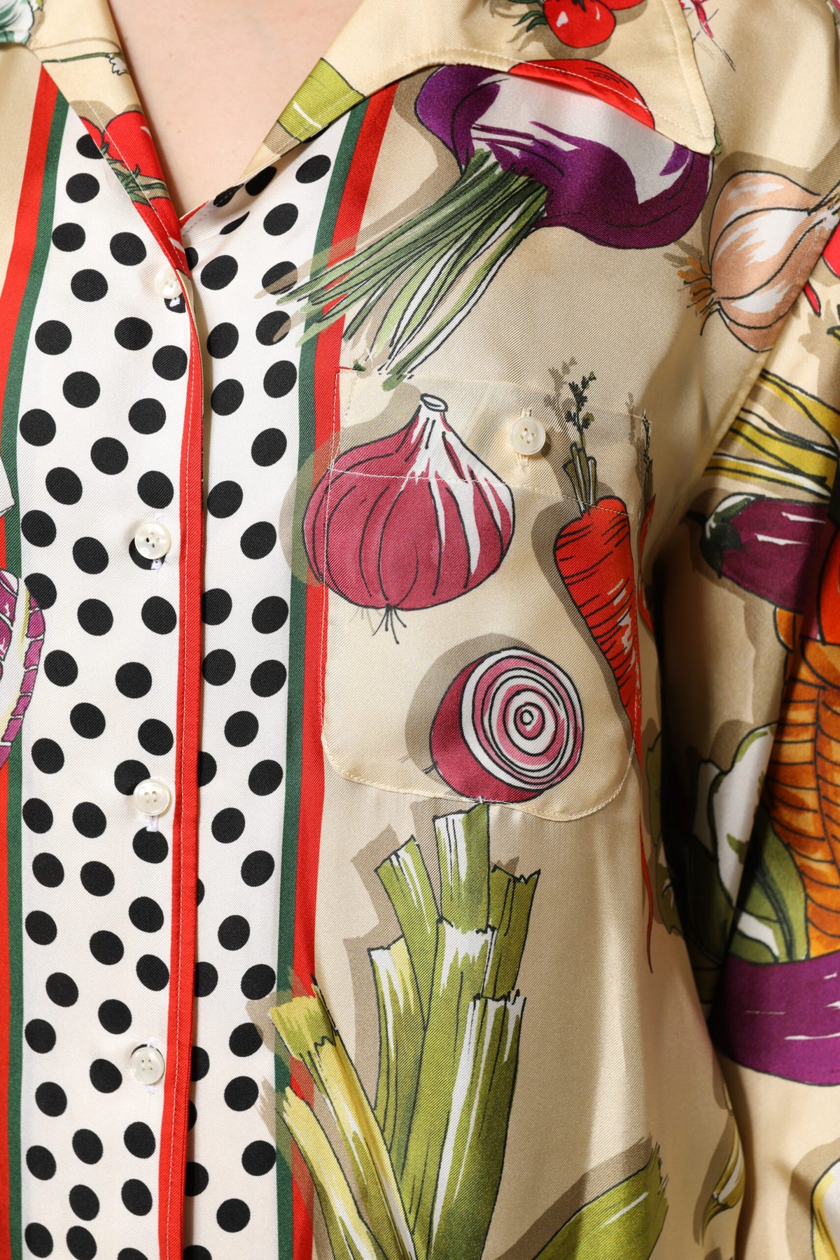 Dolce & Gabbana Silk Multicolour Vegetables Print Long Sleeves Top