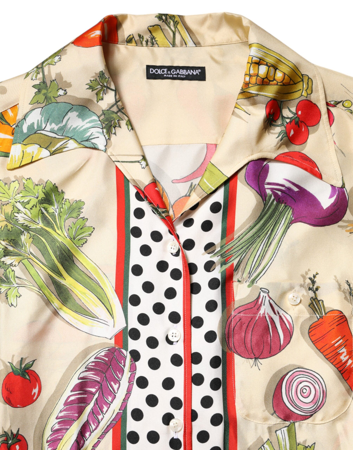 Dolce & Gabbana Silk Multicolour Vegetables Print Long Sleeves Top