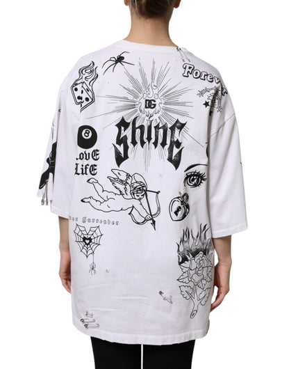 Dolce & Gabbana White Cotton DG BLESSED Graphic Printed T-Shirt