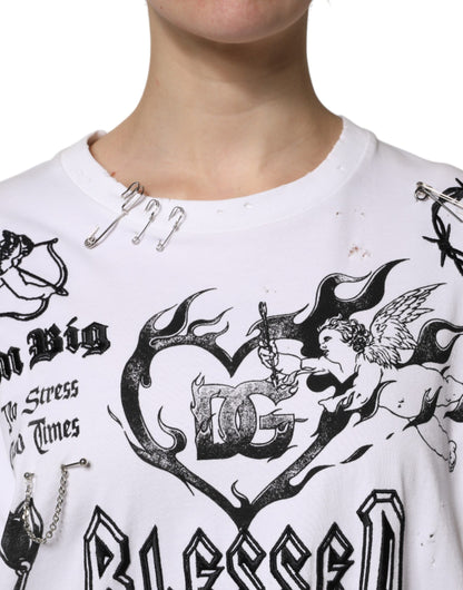 Dolce & Gabbana White Cotton DG BLESSED Graphic Printed T-Shirt