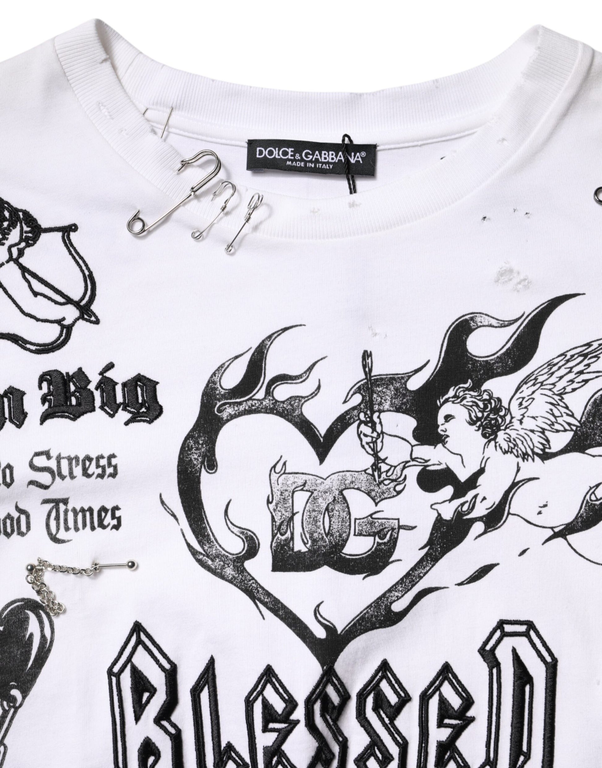 Dolce & Gabbana White Cotton DG BLESSED Graphic Printed T-Shirt