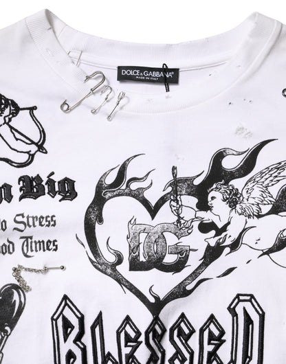 Dolce & Gabbana White Cotton DG BLESSED Graphic Printed T-Shirt