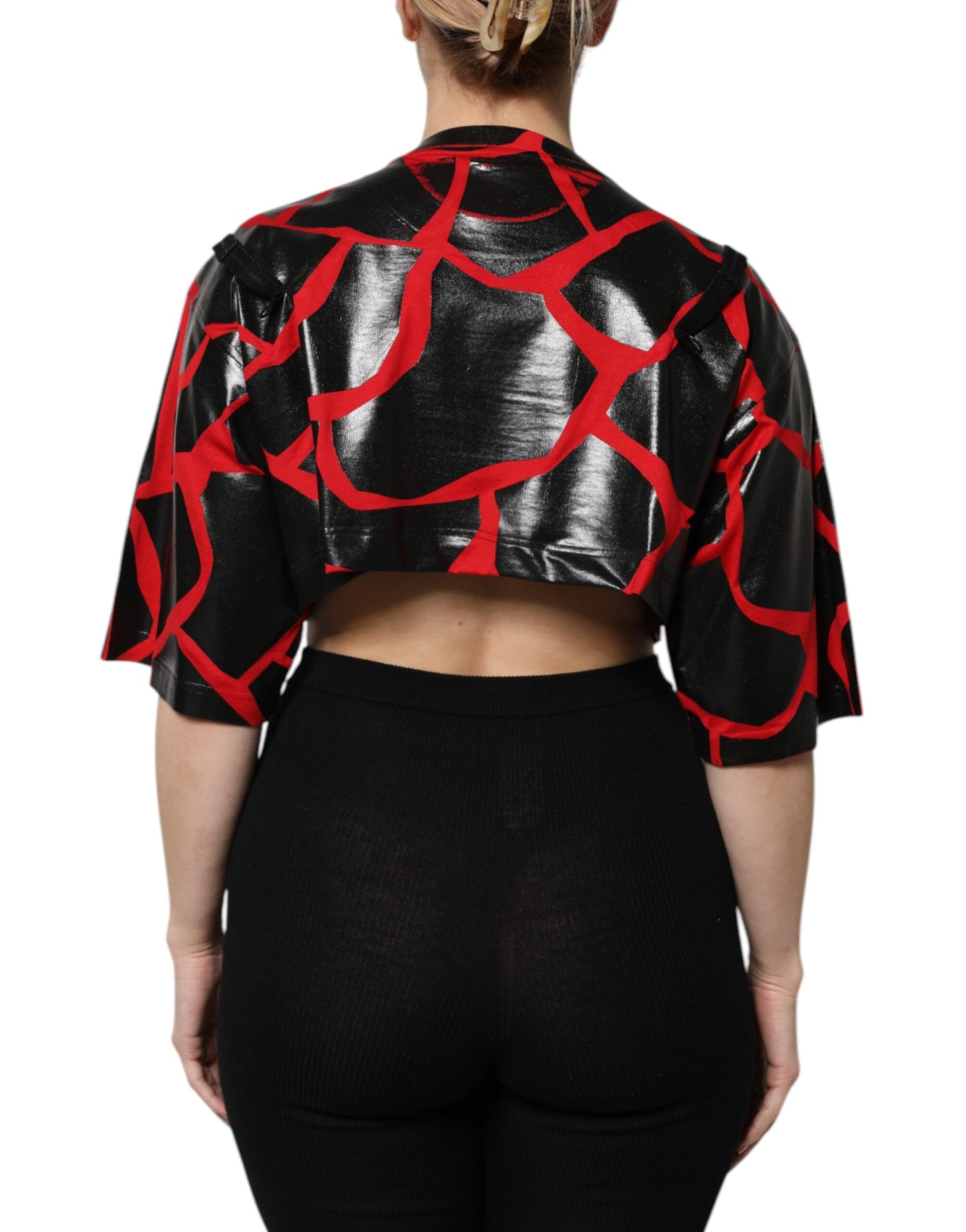 Dolce & Gabbana Red & Black Cotton Bustier Detail Cropped Top