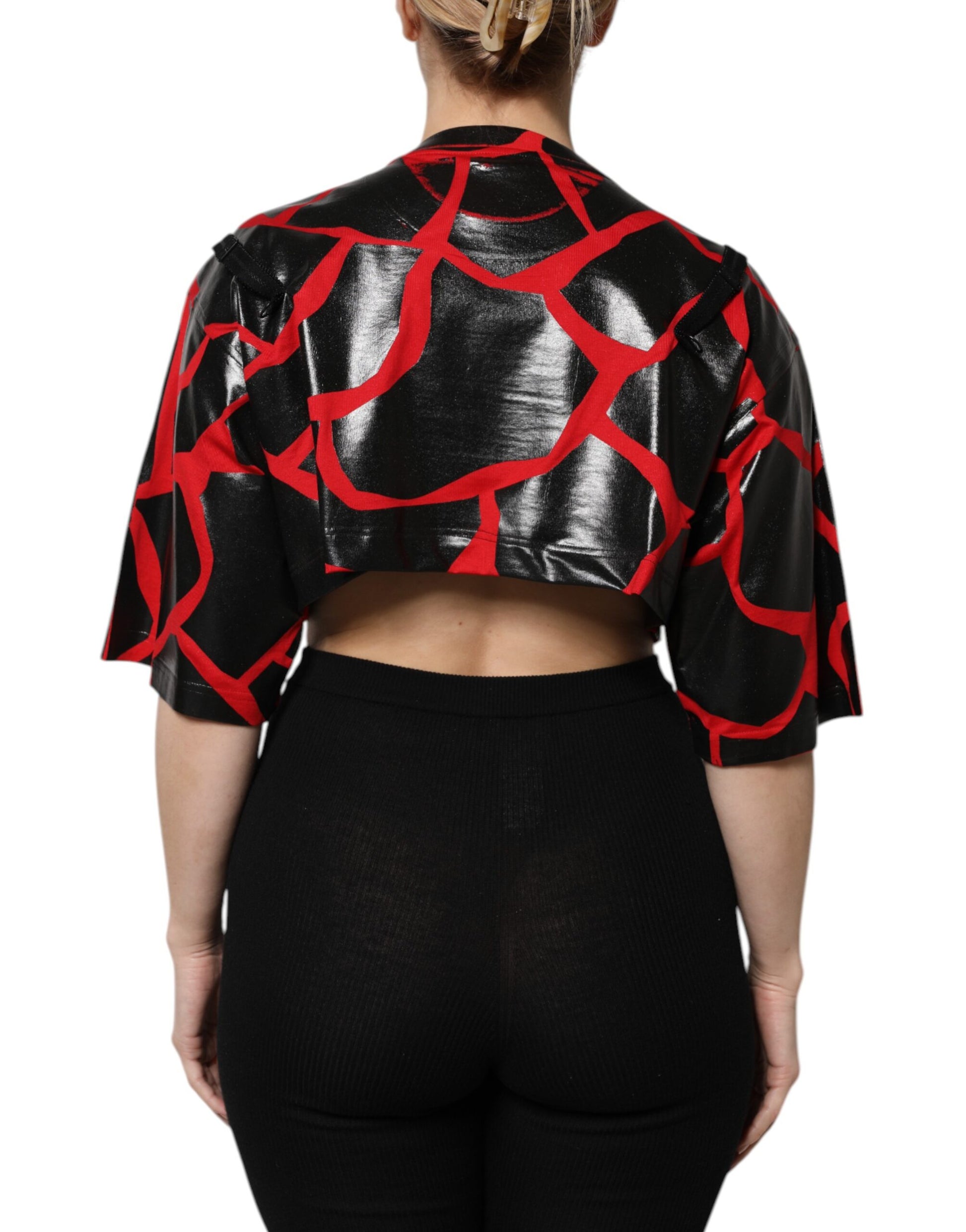 Dolce & Gabbana Red & Black Cotton Bustier Detail Cropped Top