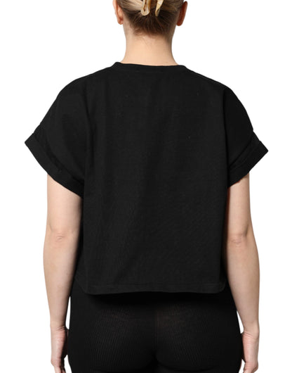 Dolce & Gabbana Black Cotton Rock Print Cropped T-Shirt