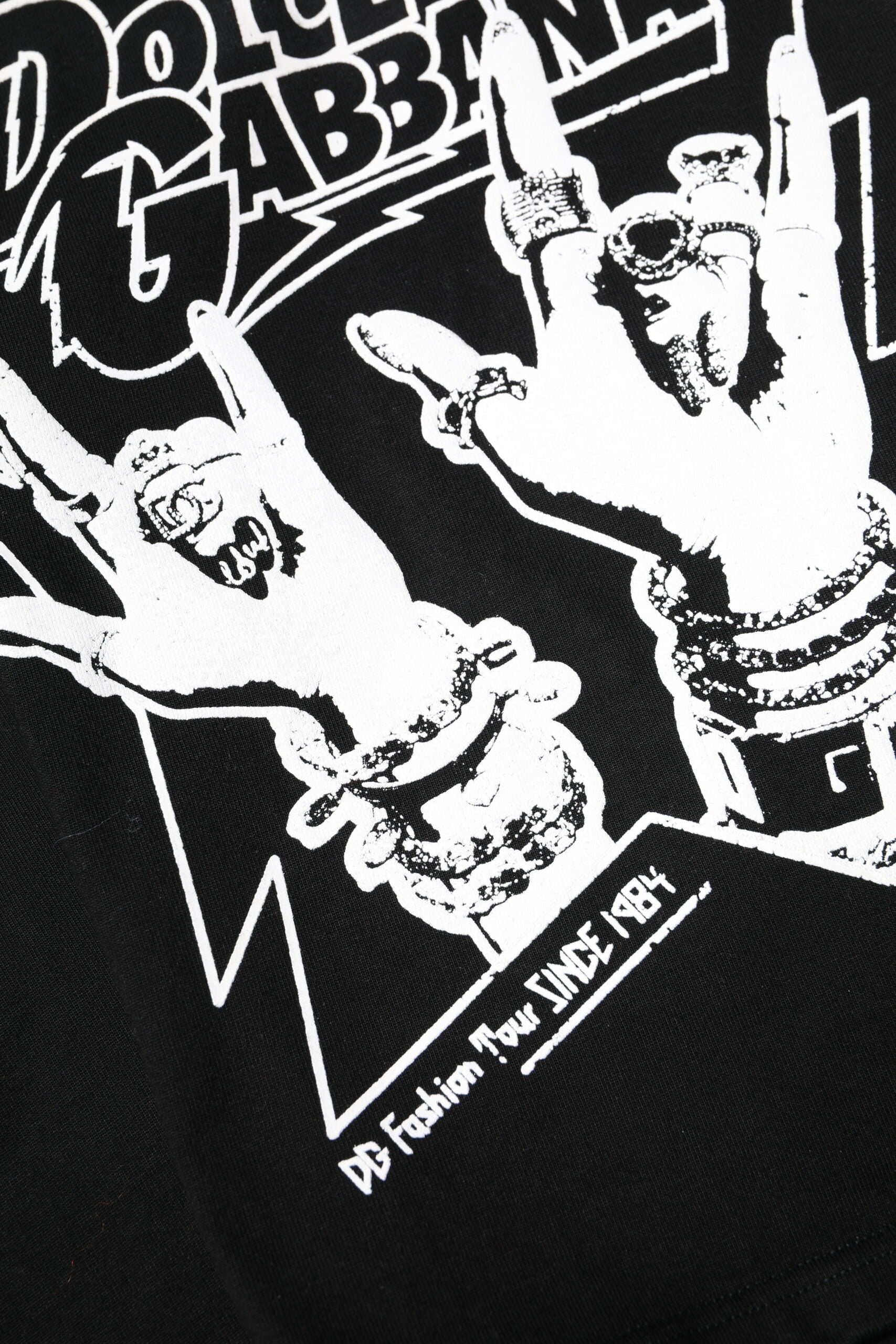 Dolce & Gabbana Black Cotton Rock Print Cropped T-Shirt