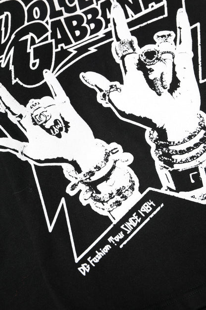 Dolce & Gabbana Black Cotton Rock Print Cropped T-Shirt