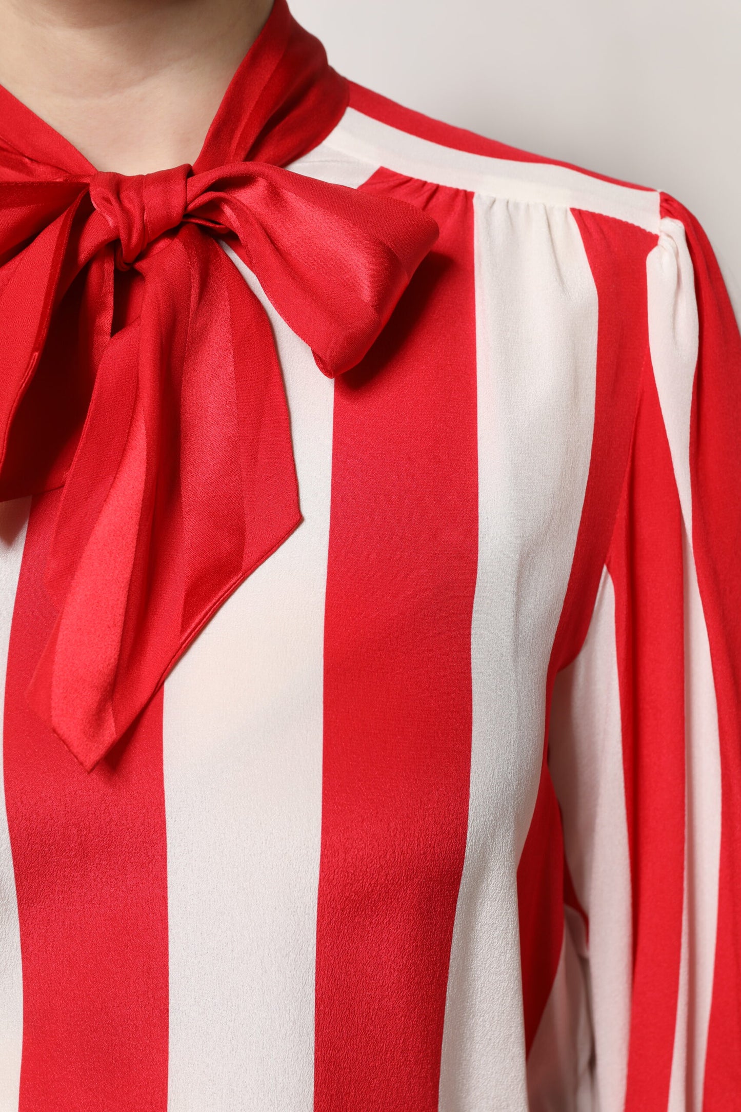 Dolce & Gabbana Red & White Striped Ascot Collar Blouse Top
