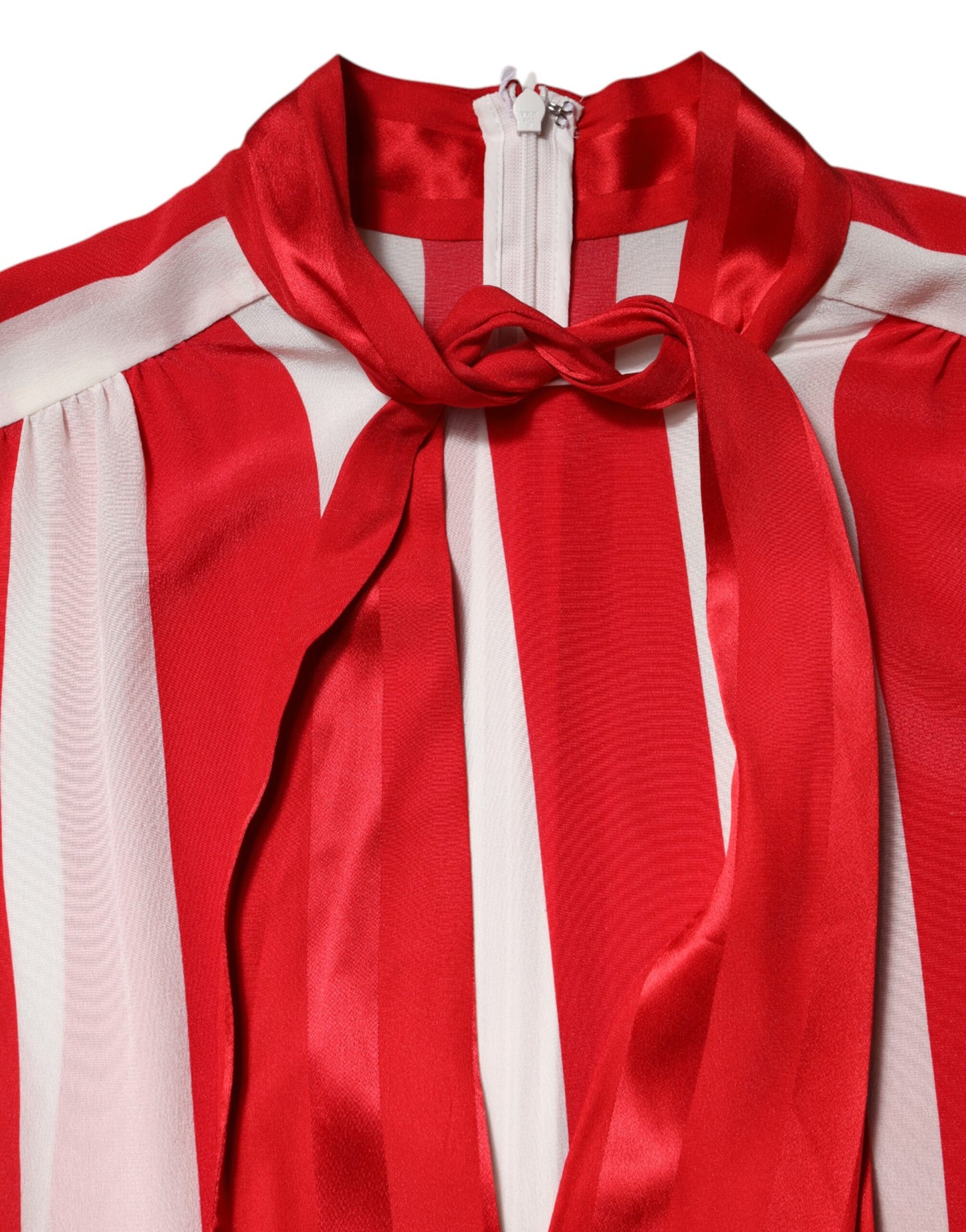 Dolce & Gabbana Red & White Striped Ascot Collar Blouse Top