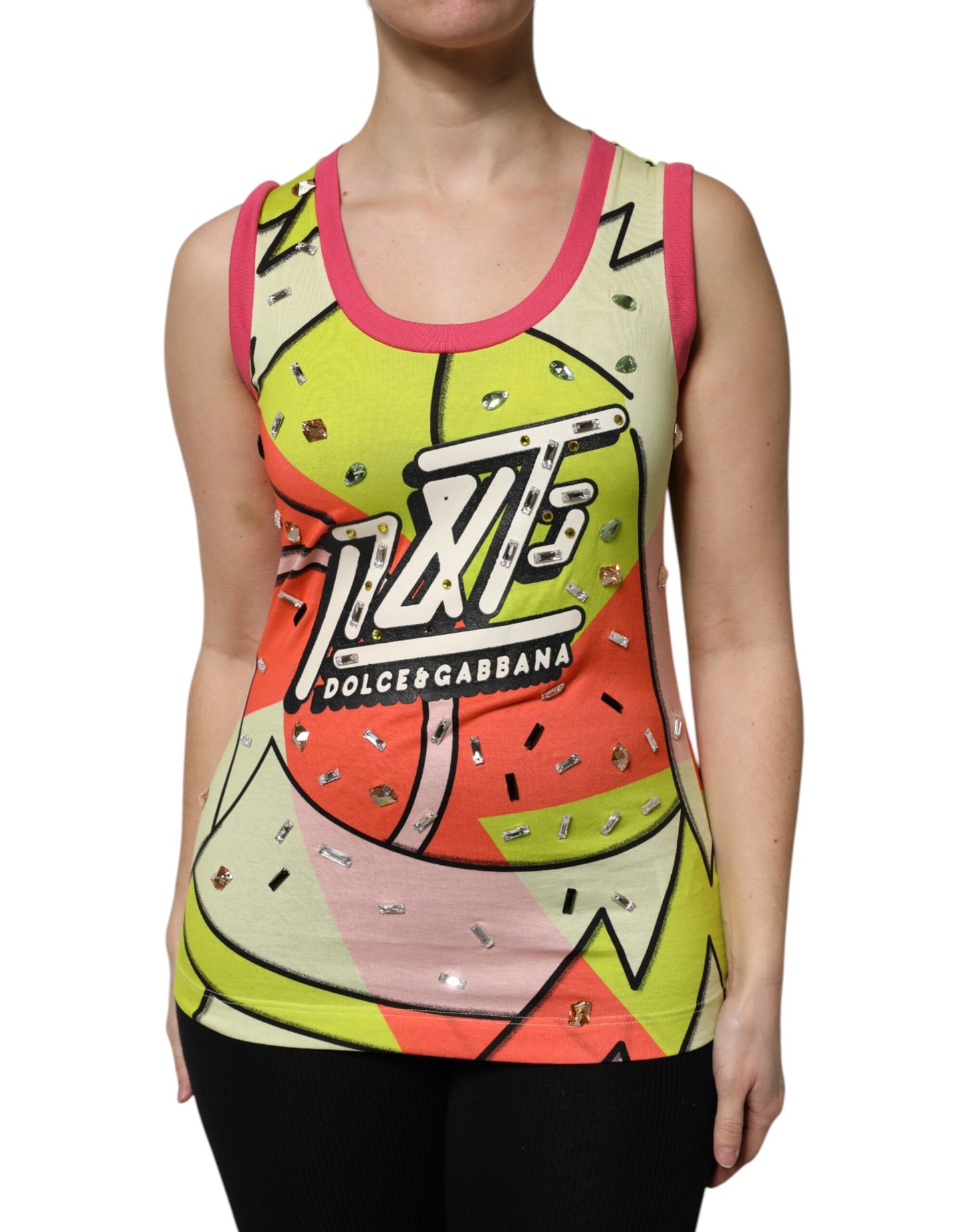 Dolce & Gabbana Multicolour Printed Crystal Embellishment Tank Top
