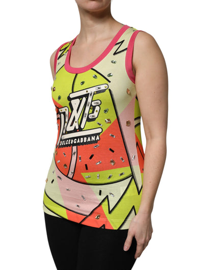 Dolce & Gabbana Multicolour Printed Crystal Embellishment Tank Top