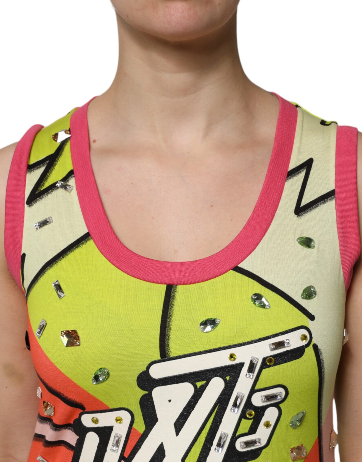 Dolce & Gabbana Multicolour Printed Crystal Embellishment Tank Top
