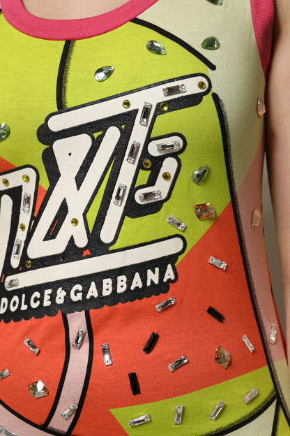 Dolce & Gabbana Multicolour Printed Crystal Embellishment Tank Top