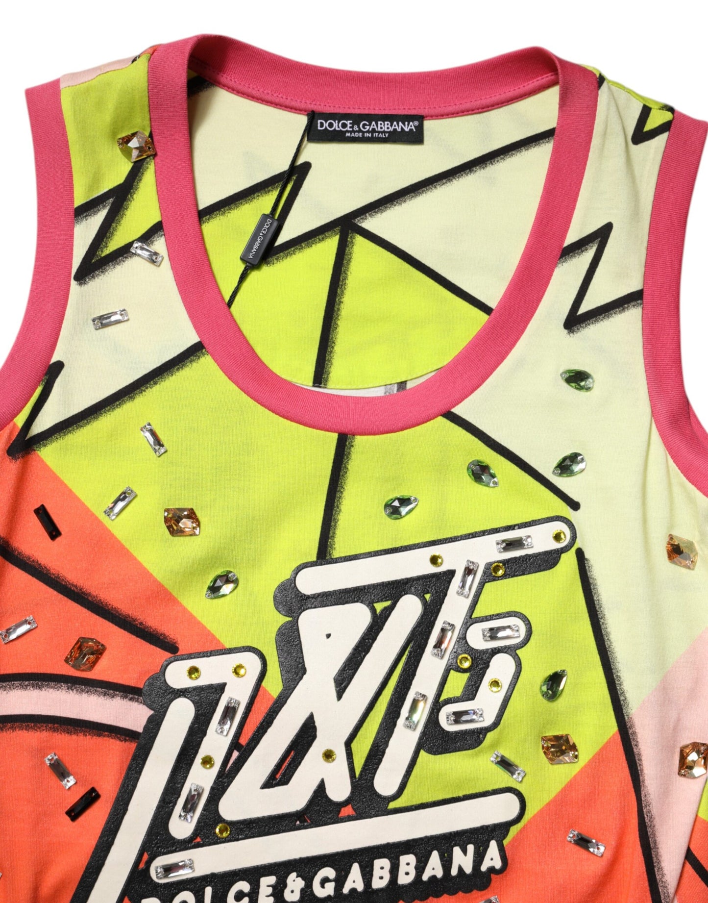 Dolce & Gabbana Multicolour Printed Crystal Embellishment Tank Top