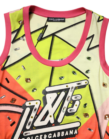 Dolce & Gabbana Multicolour Printed Crystal Embellishment Tank Top