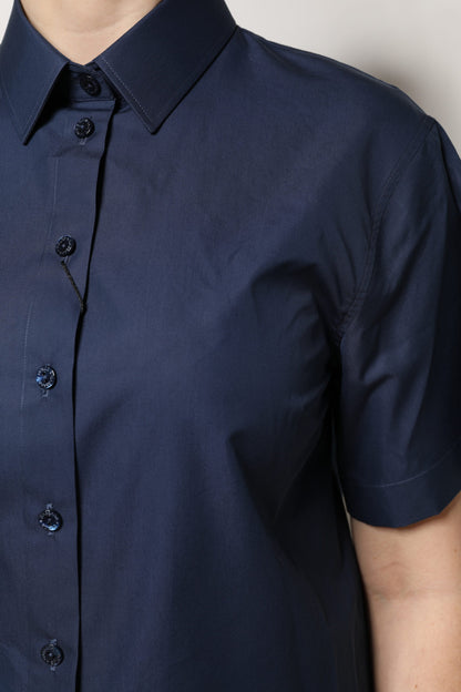 Dolce & Gabbana Blue Cotton Short Sleeves Button Down Polo Top