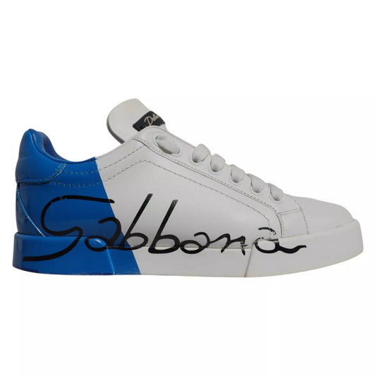 Dolce & Gabbana White & Blue Logo Portofino Sneakers for Women