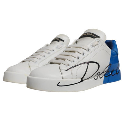 Dolce & Gabbana White & Blue Logo Portofino Sneakers for Women