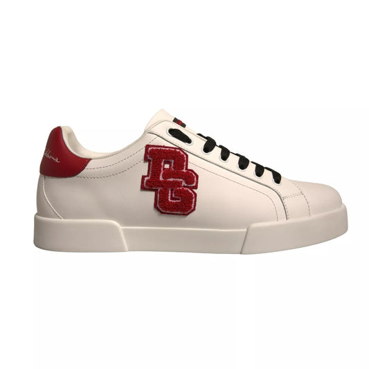 Dolce & Gabbana White Leather DG Logo Low Top Sneakers