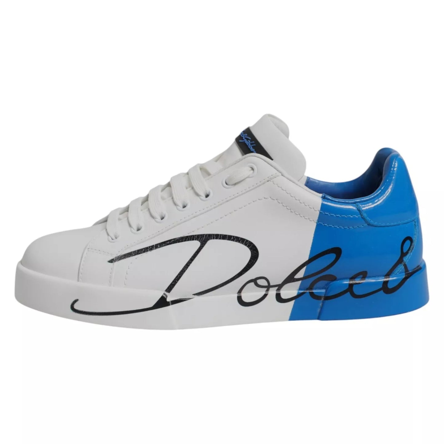 Dolce & Gabbana White Blue Leather Logo Low Top Sneakers