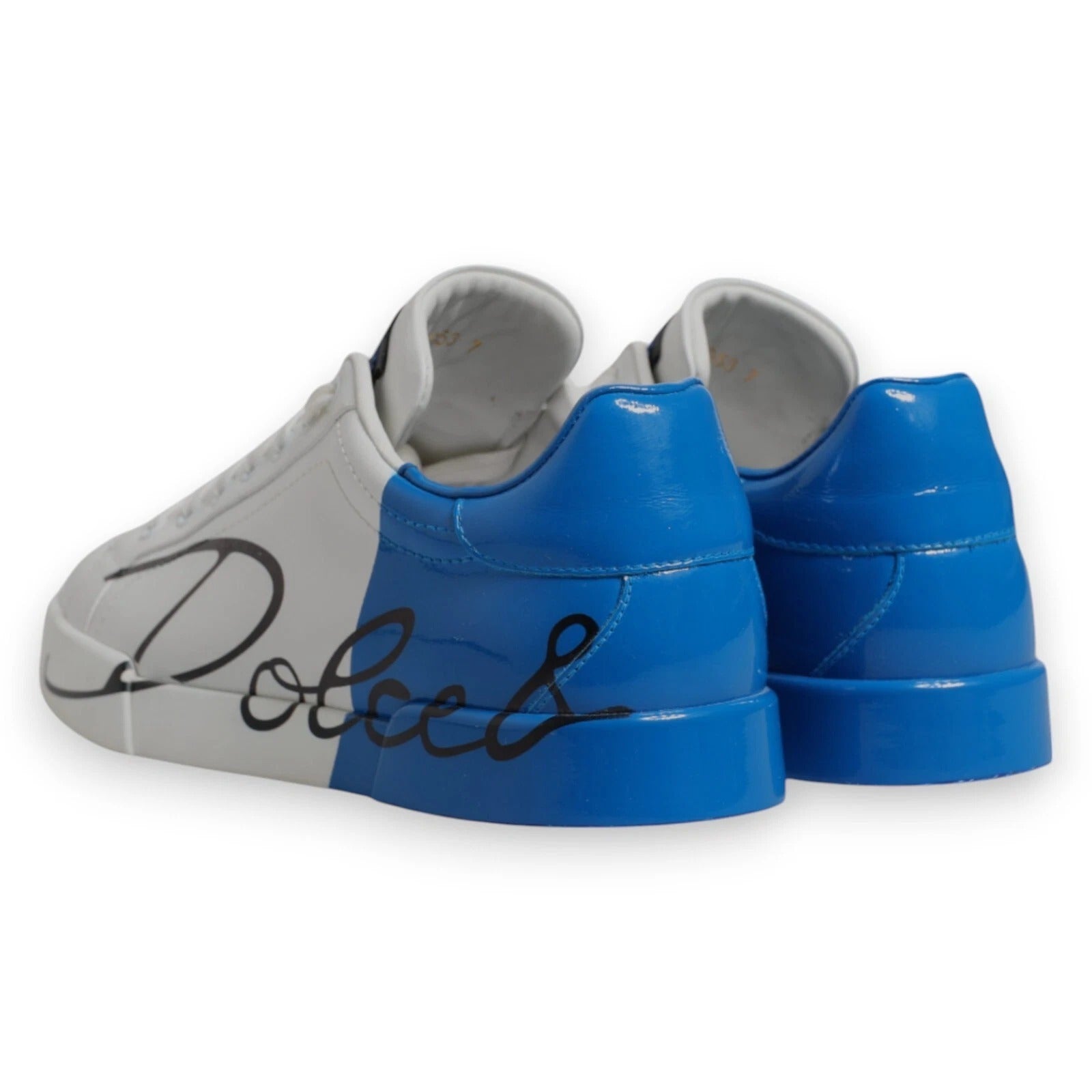 Dolce & Gabbana White Blue Leather Logo Low Top Sneakers