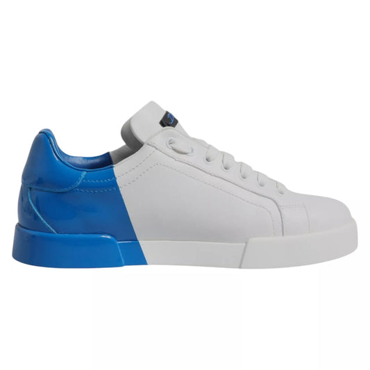 Dolce & Gabbana White Blue Leather Logo Low Top Sneakers