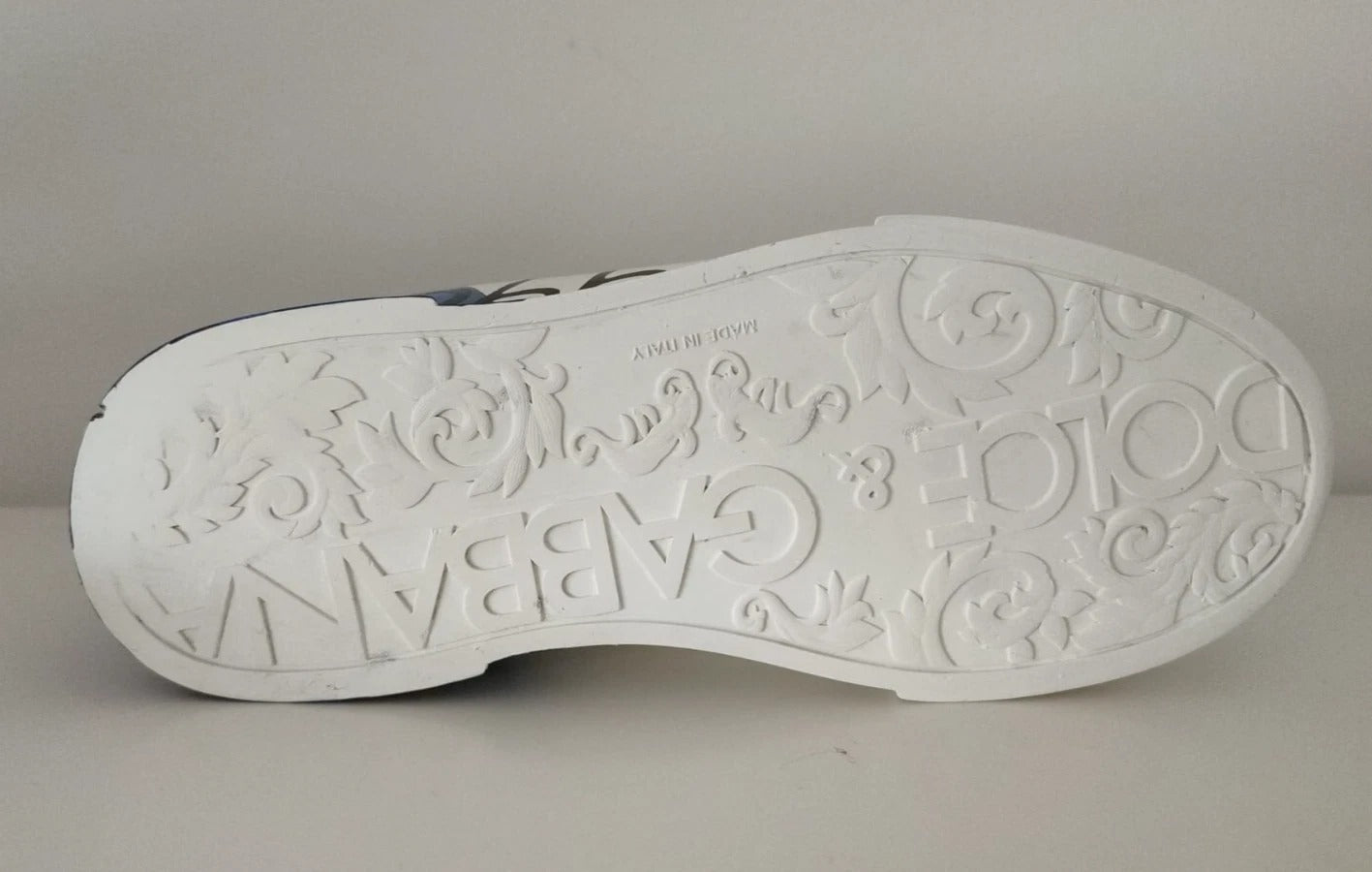 Dolce & Gabbana White Blue Leather Logo Low Top Sneakers