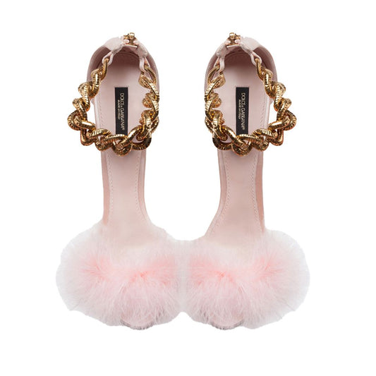Dolce & Gabbana Pink Leather Pump with Gold Ankle Chain