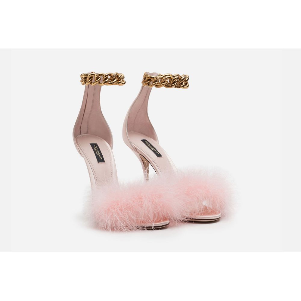 Dolce & Gabbana Pink Leather Pump with Gold Ankle Chain