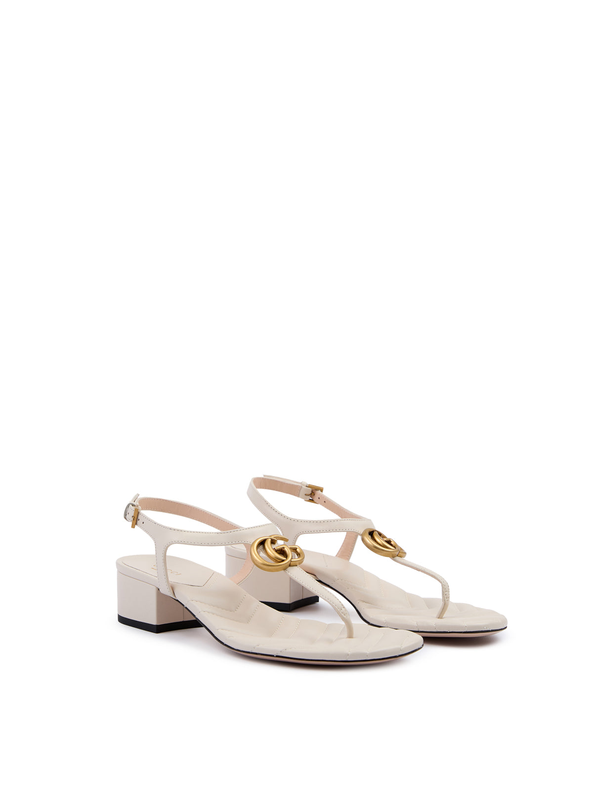 Gucci White Nappa Leather Thong Sandal Heels