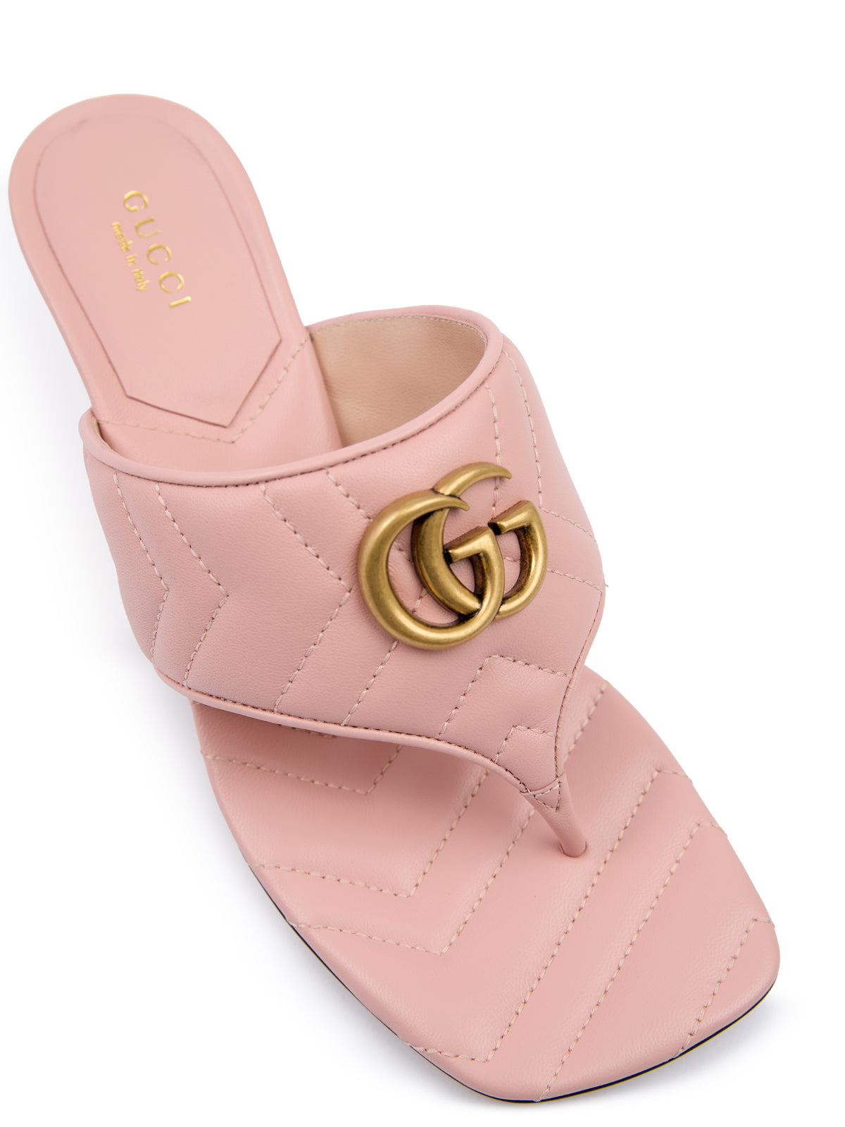 Gucci Pink Nappa Leather Thong Sandal Heels