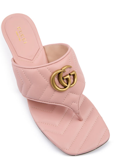Gucci Pink Nappa Leather Thong Sandal Heels