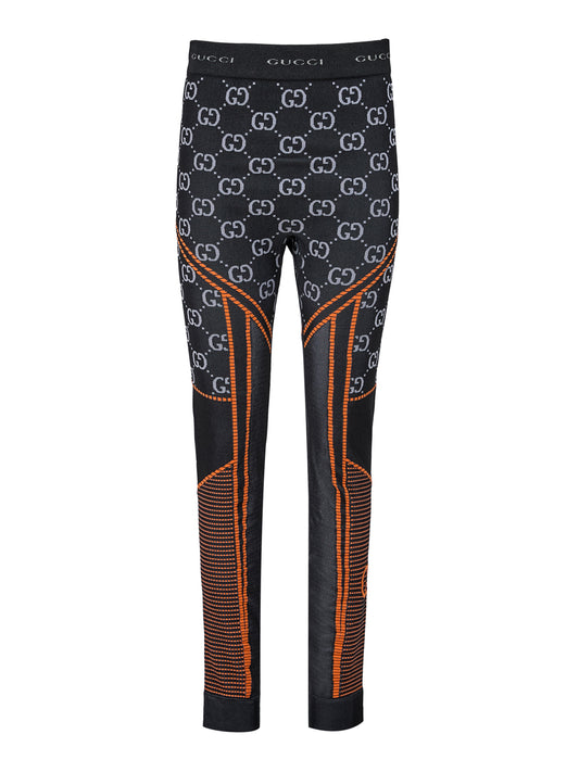 Gucci Black & Orange Contrast Stitching Monogram Leggings