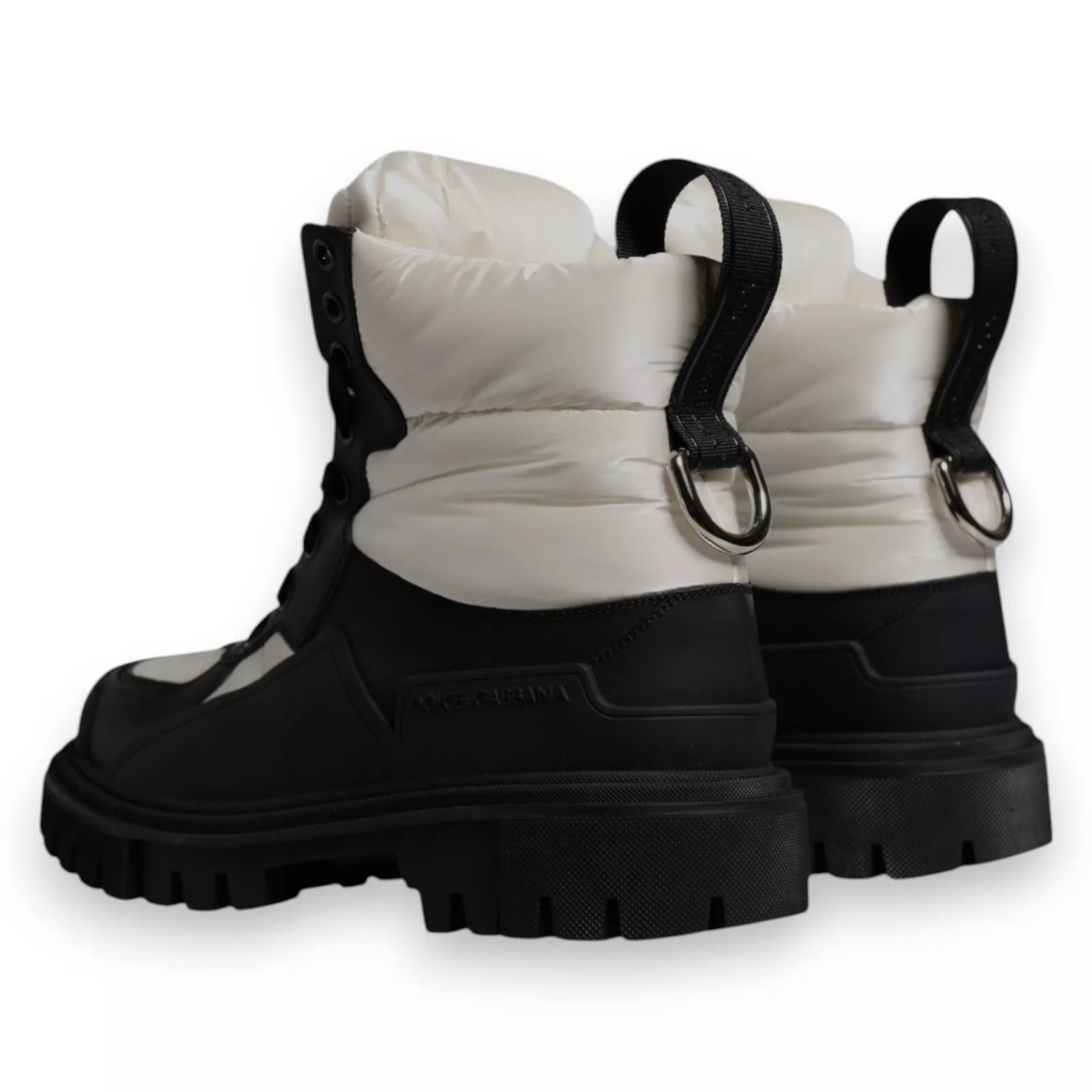 Dolce & Gabbana Black White Padded Mid Calf Lace Up Boots