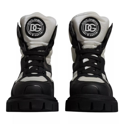 Dolce & Gabbana Black White Padded Mid Calf Lace Up Boots