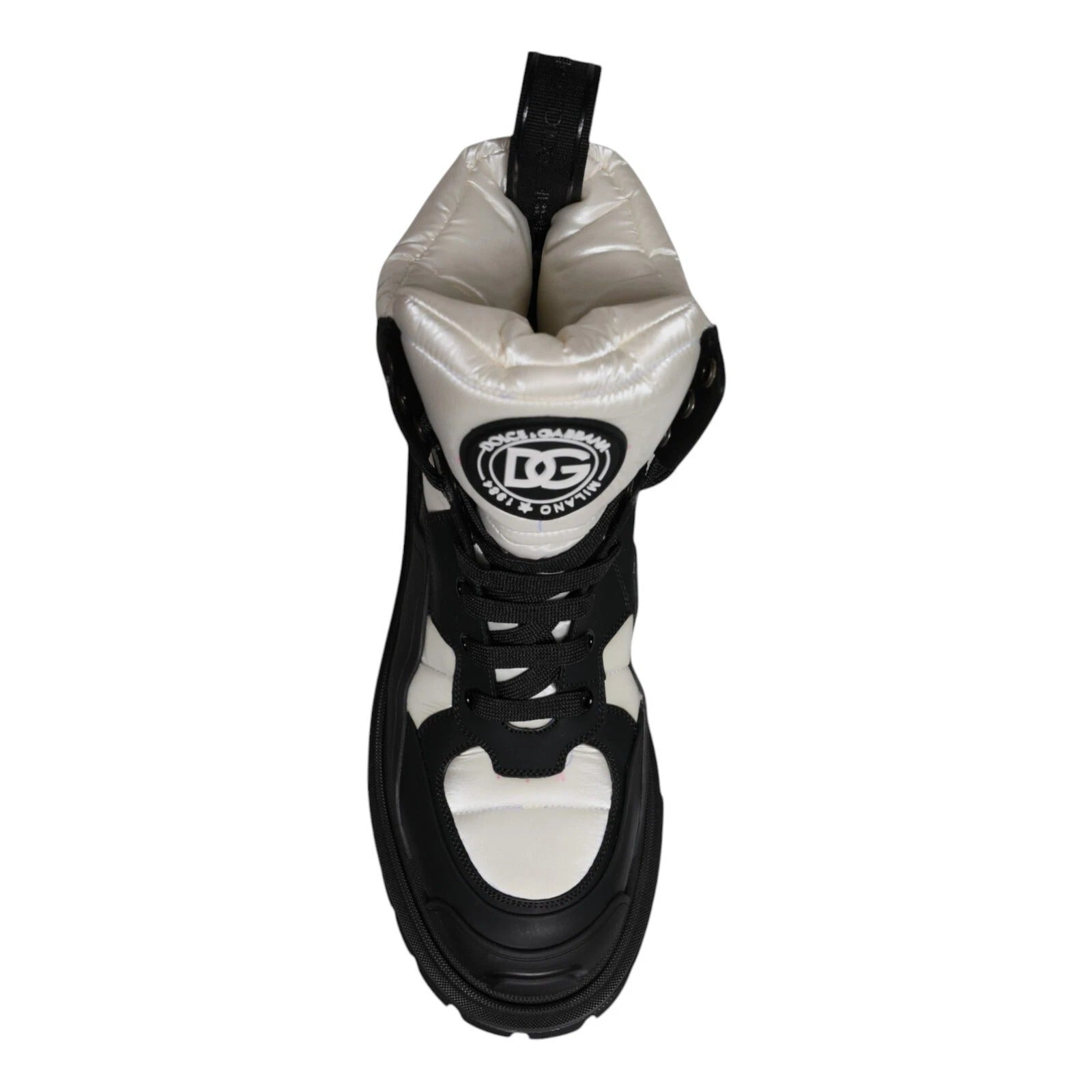 Dolce & Gabbana Black White Padded Mid Calf Lace Up Boots