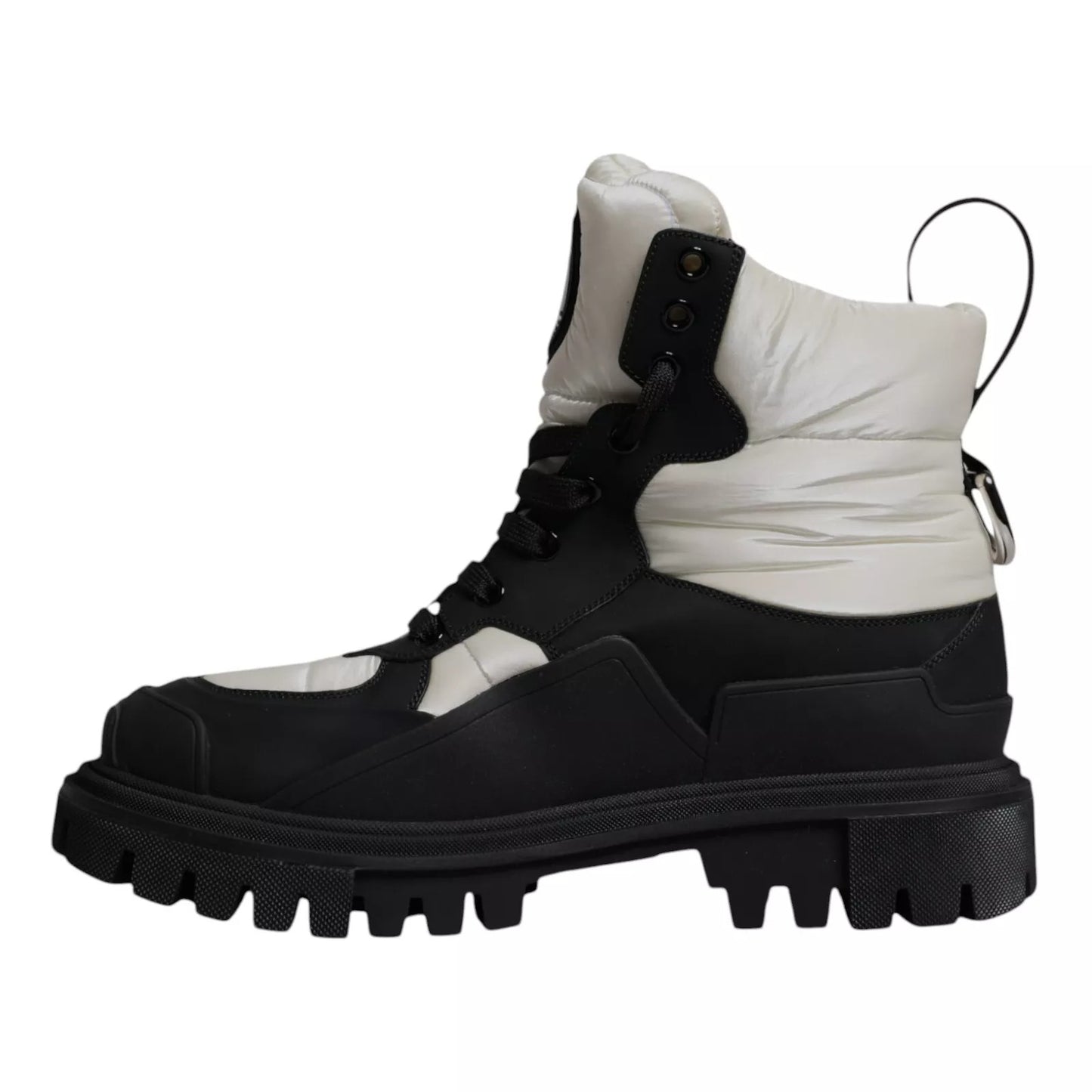 Dolce & Gabbana Black White Padded Mid Calf Lace Up Boots