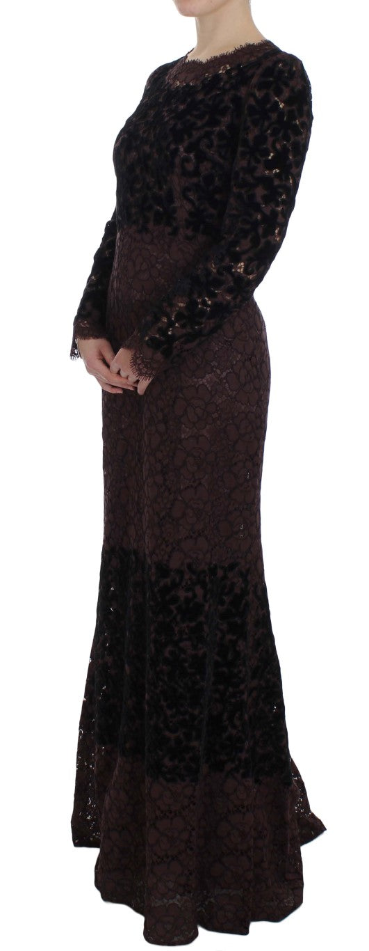  - Elegant Purple Floral Lace Maxi Dress