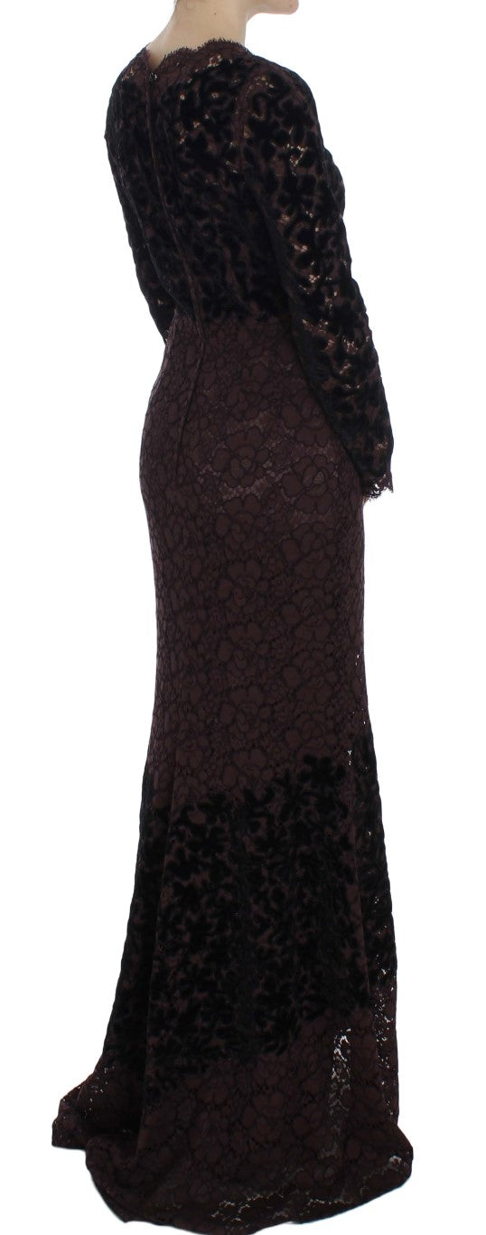  - Elegant Purple Floral Lace Maxi Dress